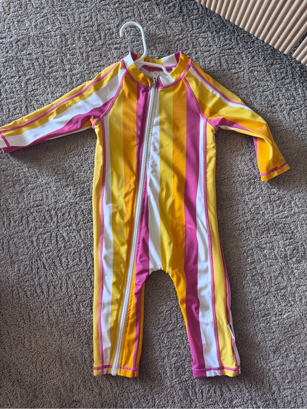 SwimZip Striped Kids Long-Sleeve Swim Bodysuit - Yellow & Pink